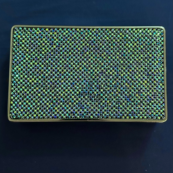 BCBGMaxAzria Sonia Crystal Mesh Satin Box Clutch Color Oil Slick - Picture 2 of 10